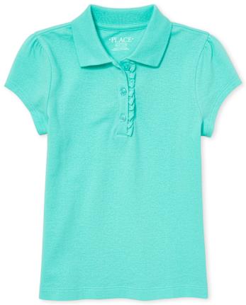 Girls Uniform Ruffle Soft Stretch Pique Polo - Plus