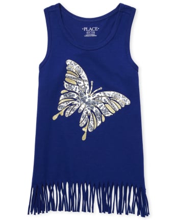 Girls Mix And Match Glitter Racerback Fringe Tank Top