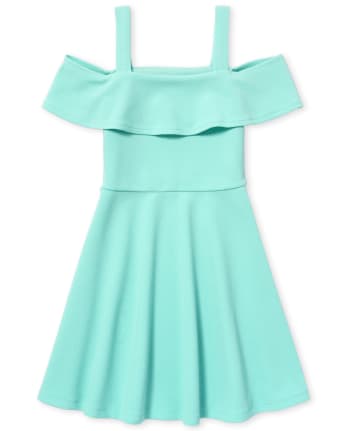 The Childrens Place Girls Big Cold Shoulder Pleated Knit Dress