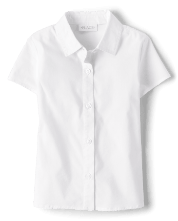 Camisa con botones de de manga corta uniforme para niñas | The Children's - WHITE