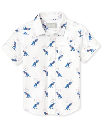 Camisa con botones de popelina Americana Dino para bebés y niños pequeños