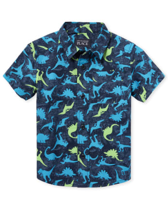 Baby And Toddler Boys Dino Poplin Button Down Shirt