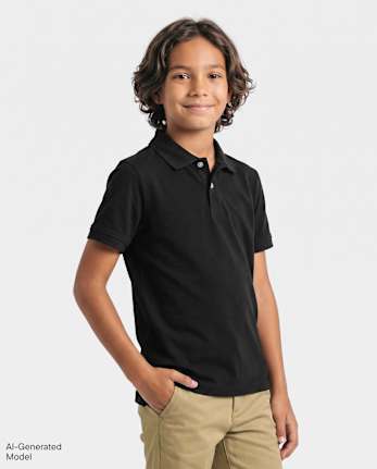 Polo de piqué uniforme para niños - BLACK