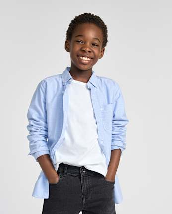 Boys Uniform Oxford Button Down Shirt - Husky - LTBLUOXFRD