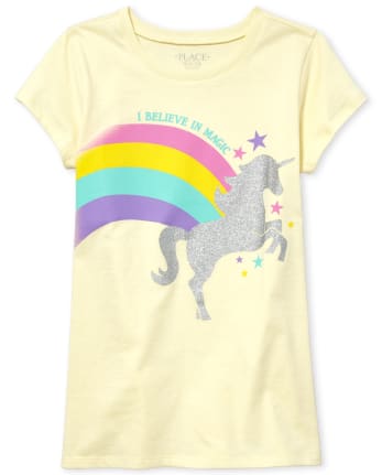 Girls Glitter Unicorn Rainbow Graphic Tee