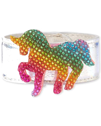 Girls Rhinestud Rainbow Unicorn Slap Bracelet