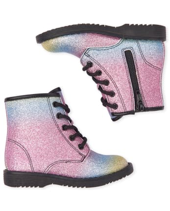 Toddler Girls Glitter Rainbow Lace Up Boots