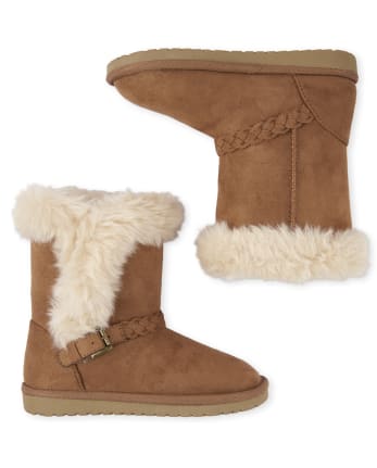 Girls Braided Faux Fur Boots