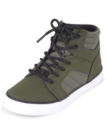 Boys Faux Leather Hi Top Sneakers