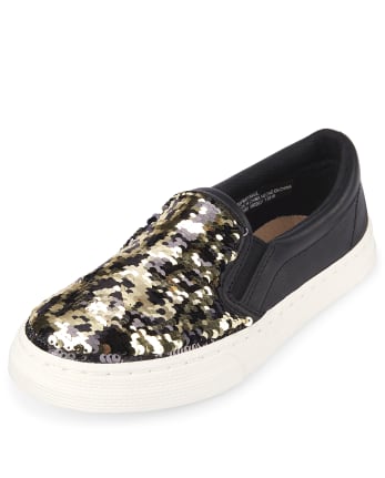 Cat & Jack Girls Aliki Flip Sequin Slip-On Sneakers Various Sizes White Poppy 