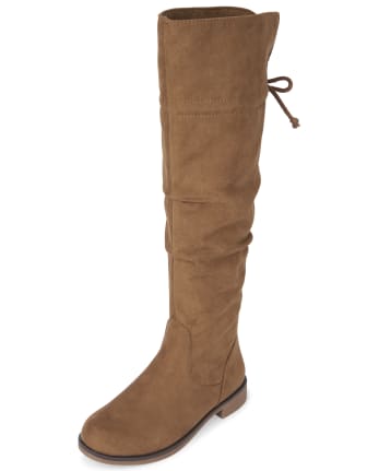 chestnut suede over the knee boots