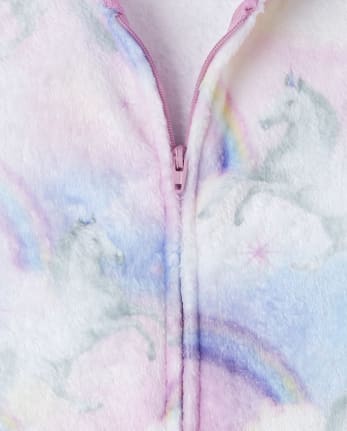 Girls Mommy And Me Unicorn Rainbow Matching Fleece One Piece Pajamas