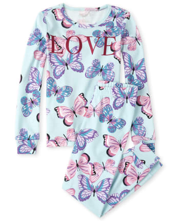 Pijama de algodón de manga larga con estampado de mariposas y para niñas The Children's Place - DREAMWAVE