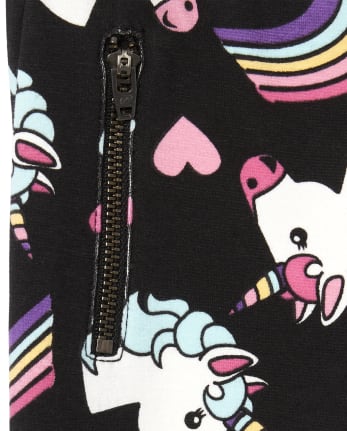 Girls Rainbow Unicorn Zip Ponte Knit Pull On Jeggings
