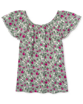 Girls Floral Ruffle Top