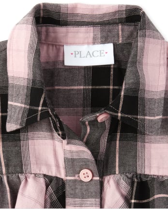 Haut à épaules dénudées en sergé à carreaux pour fille