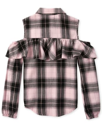 Haut à épaules dénudées en sergé à carreaux pour fille