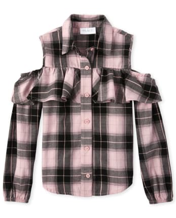 Haut à épaules dénudées en sergé à carreaux pour fille