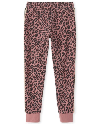 Girls Active Side Stripe Cheetah Fleece Jogger Pants
