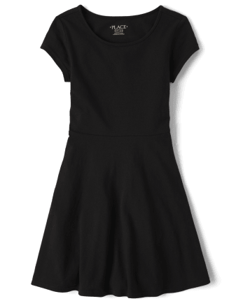 Girls Uniform Short Sleeve Knit Skater Dress | The Children's Place - BLACK