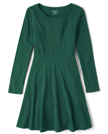 Green long sleeve dress for girl
