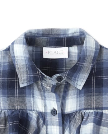 Girls Plaid Cold Shoulder Shirt Dress
