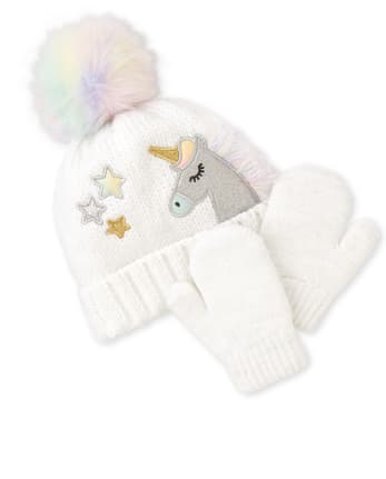 ready to ship with or without pompom Childrens size 1-3 years Blue with White Unicorns Pompom Beanie Hat