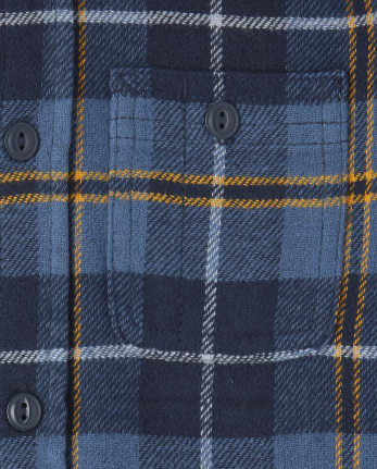 Camisa con botones y capucha de sarga a cuadros para niños