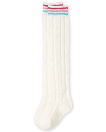 Girls Striped Cable Knit Boot Socks