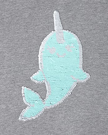 Girls Active Flip Sequin Narwhal French Terry Sweatshirt
