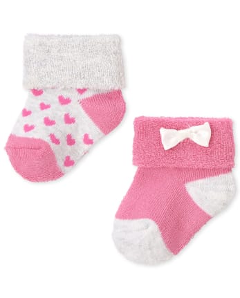 Lot de 6 chaussettes à revers en forme de cœur pour bébé fille