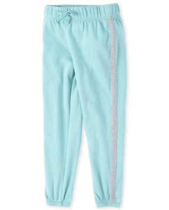 Girls Active Glitter Side Stripe French Terry Jogger Pants