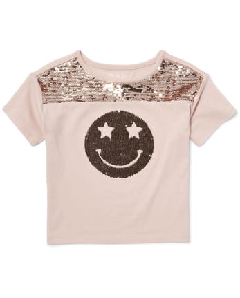 Girls Flip Sequin Smiley Face Top