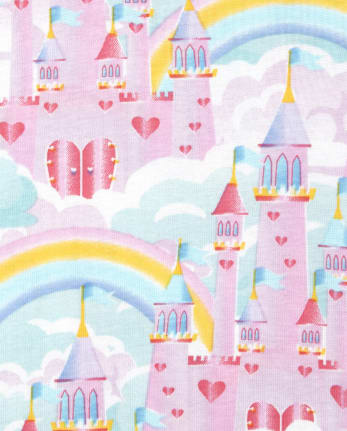 Pijamas de algodón ajustados con castillo arcoíris para bebés y niñas pequeñas