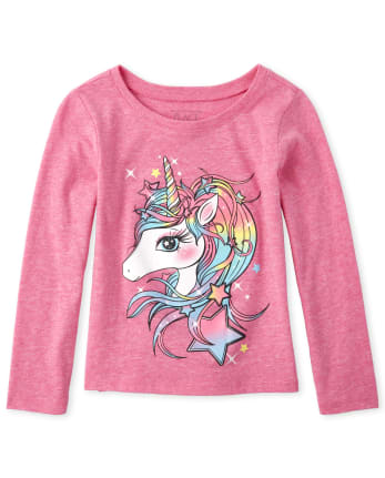 Camiseta con estampado de unicornio y purpurina para bebés y niñas pequeñas