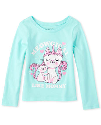 Camiseta con estampado de gato y mamá con purpurina para bebés y niñas pequeñas