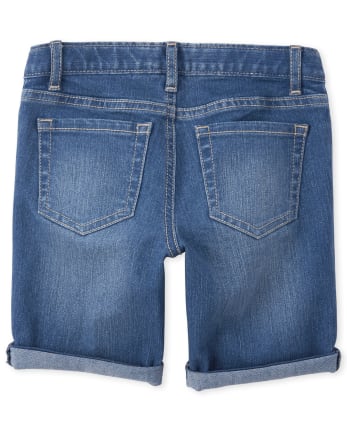 Shorts de mezclilla con puños enrollados para niñas