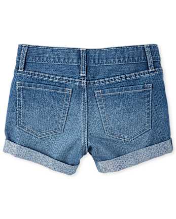 Shorts cortos de mezclilla con puños enrollados para niñas