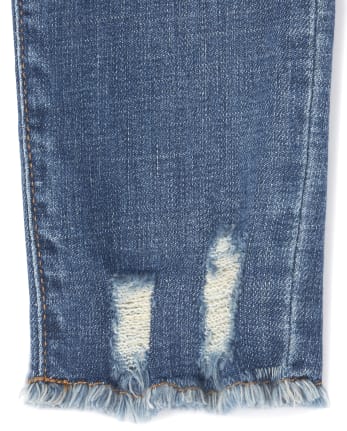 Girls Frayed Hem Denim Super Skinny Jeans