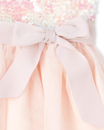 Girls Paillette Knit To Woven Dress