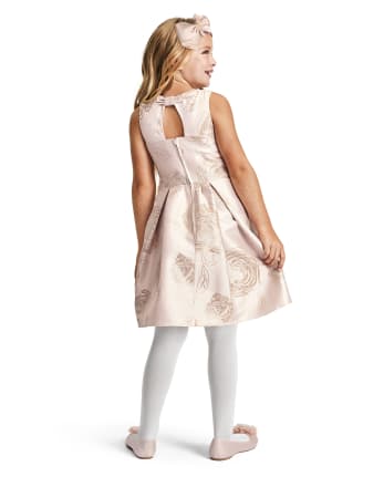 Girls Foil Floral Jacquard Matching Fit And Flare Dress