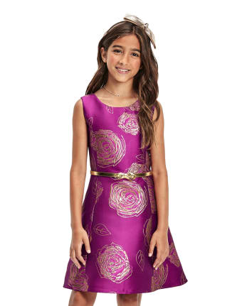 Girls Mommy And Me Metallic Floral Jacquard Matching Fit And Flare Dress