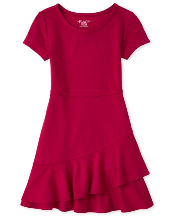 Girls Ponte Knit Tiered Ruffle Dress