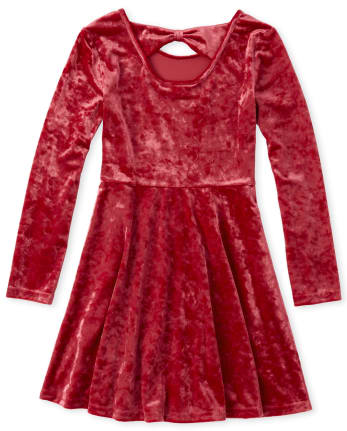 Girls Velour Bow Back Matching Everyday Dress