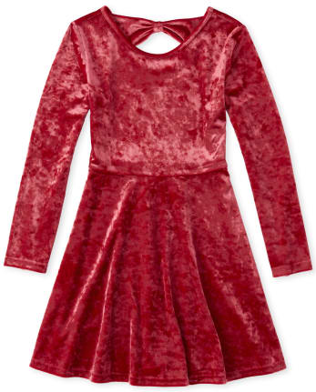 Girls Velour Bow Back Matching Everyday Dress