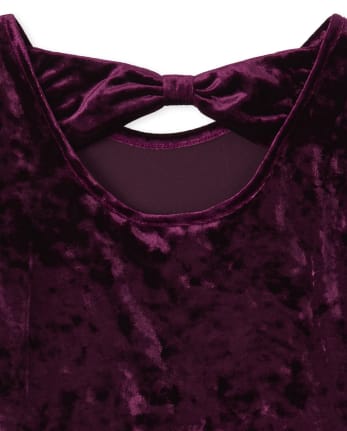 Girls Velour Bow Back Matching Everyday Dress - TART RAISIN