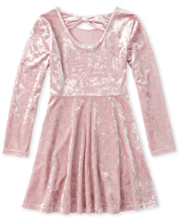 Vestido skater a juego con lazo en la espalda de terciopelo para niñas