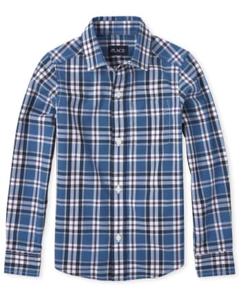 Boys Plaid Poplin Button Down Shirt