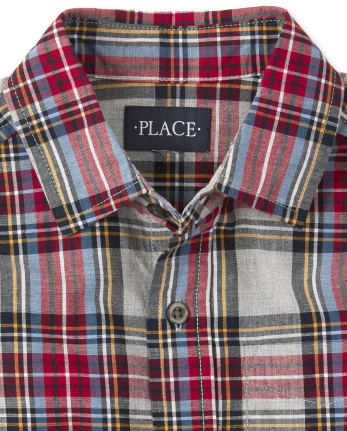 Boys Plaid Poplin Matching Button Down Shirt