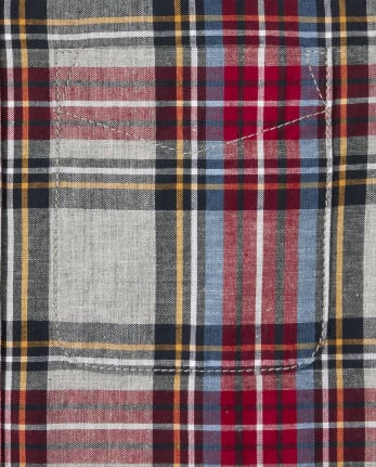 Boys Plaid Poplin Matching Button Down Shirt